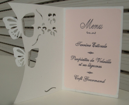 Place card holder with menu inside