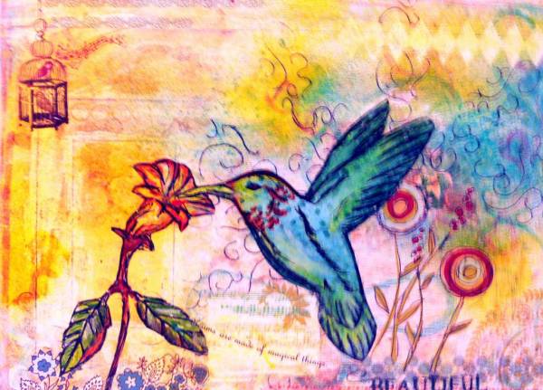 Mixed media humming bird painting