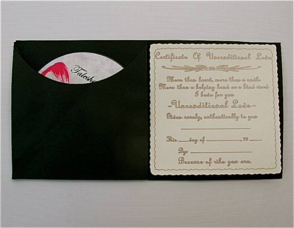 Unconditional Love Card with Certificate and CD Inside