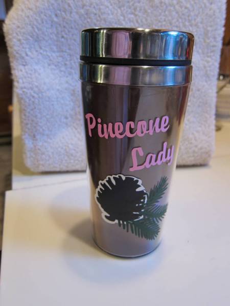 Pinecone Lady coffee mug
