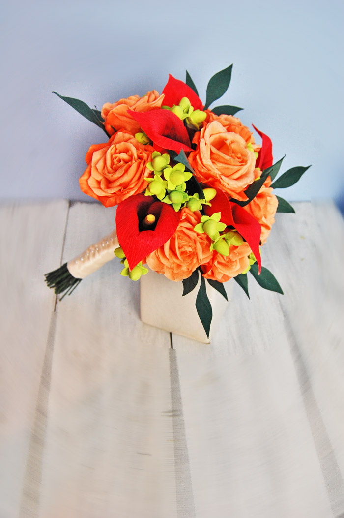 fall paper flowers wedding bouquet with pazzles cut leaves