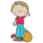 Boy with Pumpkin and Mushroom