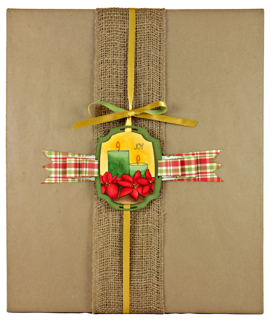 12 Days of Gift Wrapping, Day 12: Poinsettia Candle Tag with Tucked Ribbon