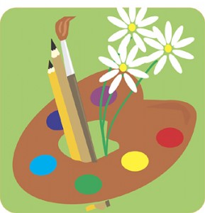 Palette with Paintbrushes and Flowers
