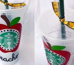 Pazzles DIY Coffee Cup Teacher Gift with instant SVG download. Compatible with all major electronic cutters including Pazzles Inspiration, Cricut, and Silhouette Cameo. Design by Alma Cervantes.