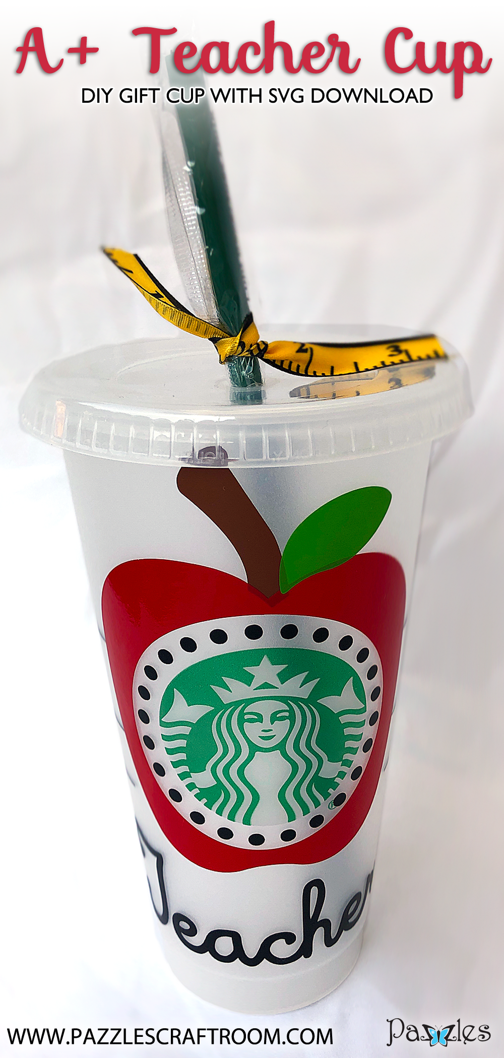 Pazzles DIY Coffee Cup Teacher Gift with instant SVG download. Compatible with all major electronic cutters including Pazzles Inspiration, Cricut, and Silhouette Cameo. Design by Alma Cervantes.