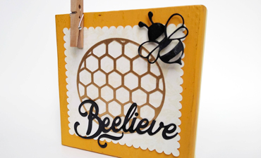 Pazzles DIY Beelieve Decorative Block with instant SVG download. Compatible with all major electronic cutters including Pazzles Inspiration, Cricut, and Silhouette Cameo. Design by Renee Smart.
