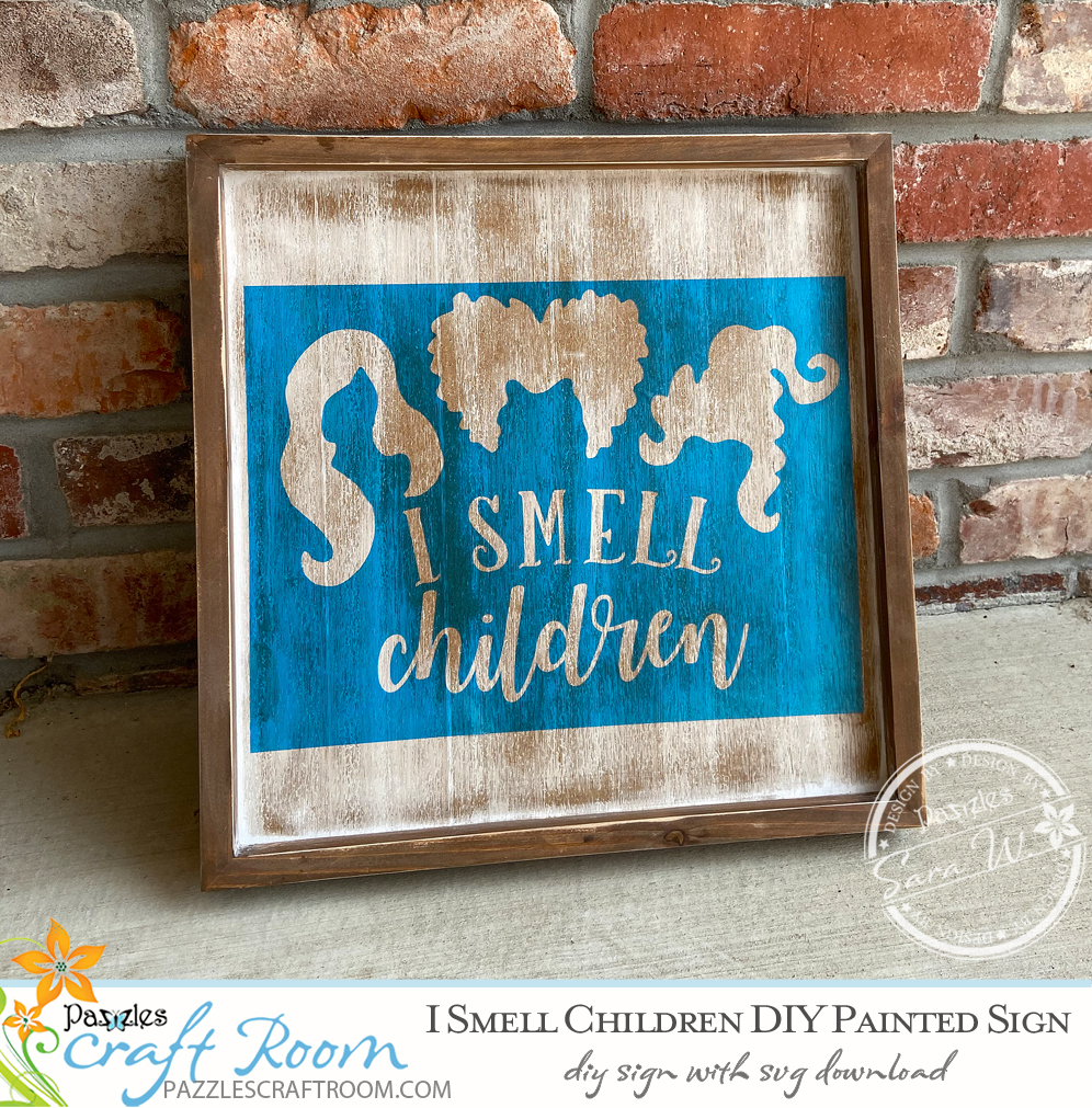 Pazzles I Smell Children Halloween DIY Painted Sign with instant SVG download. Compatible with all major electronic cutters including Pazzles Inspiration, Cricut, and Silhouette Cameo. Design by Sara Weber.