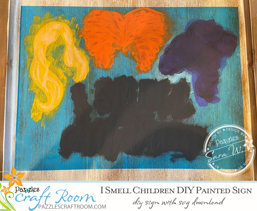 Pazzles I Smell Children Halloween DIY Painted Sign with instant SVG download. Compatible with all major electronic cutters including Pazzles Inspiration, Cricut, and Silhouette Cameo. Design by Sara Weber.