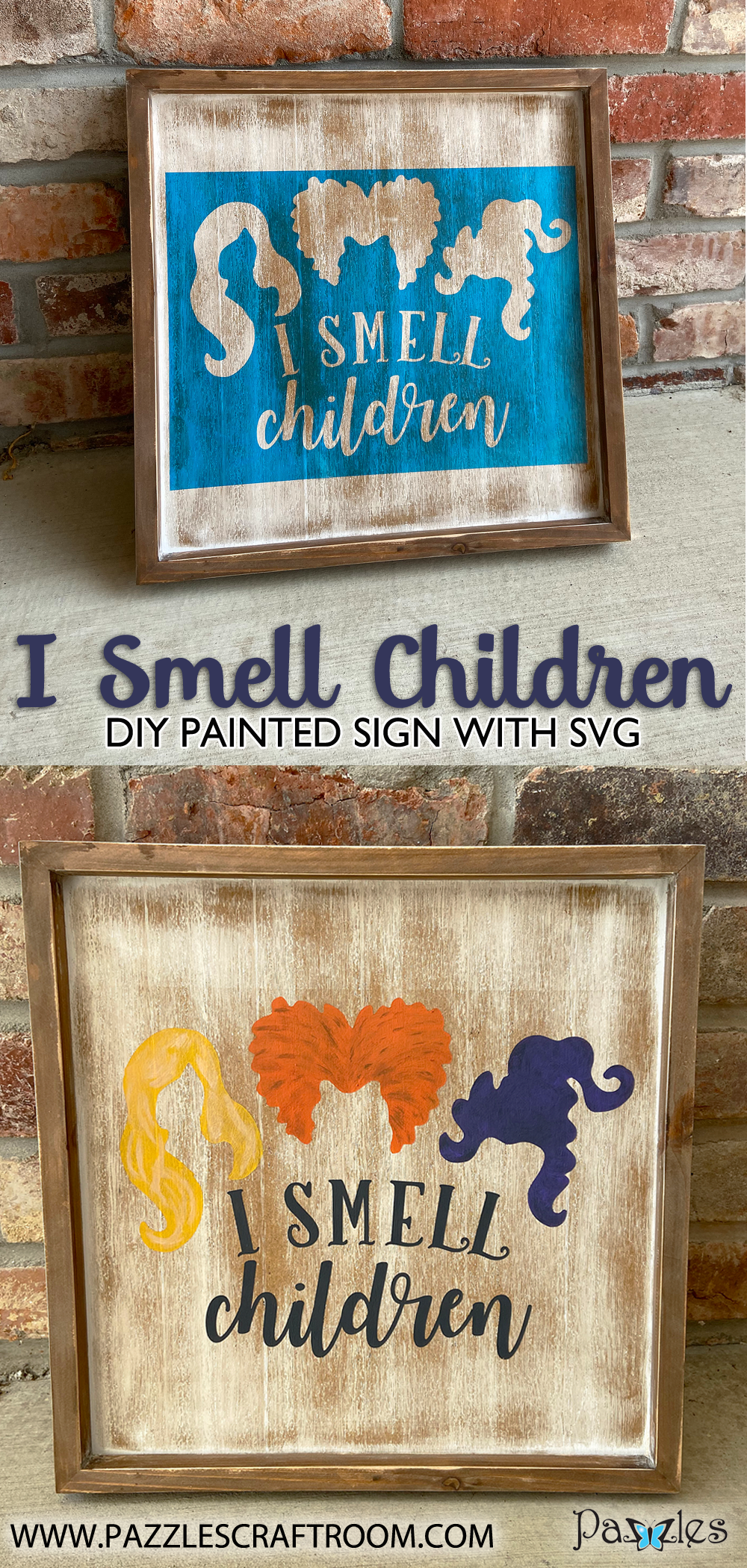 Pazzles I Smell Children Halloween DIY Painted Sign with instant SVG download. Compatible with all major electronic cutters including Pazzles Inspiration, Cricut, and Silhouette Cameo. Design by Sara Weber.