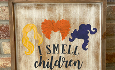 Pazzles I Smell Children Halloween DIY Painted Sign with instant SVG download. Compatible with all major electronic cutters including Pazzles Inspiration, Cricut, and Silhouette Cameo. Design by Sara Weber.