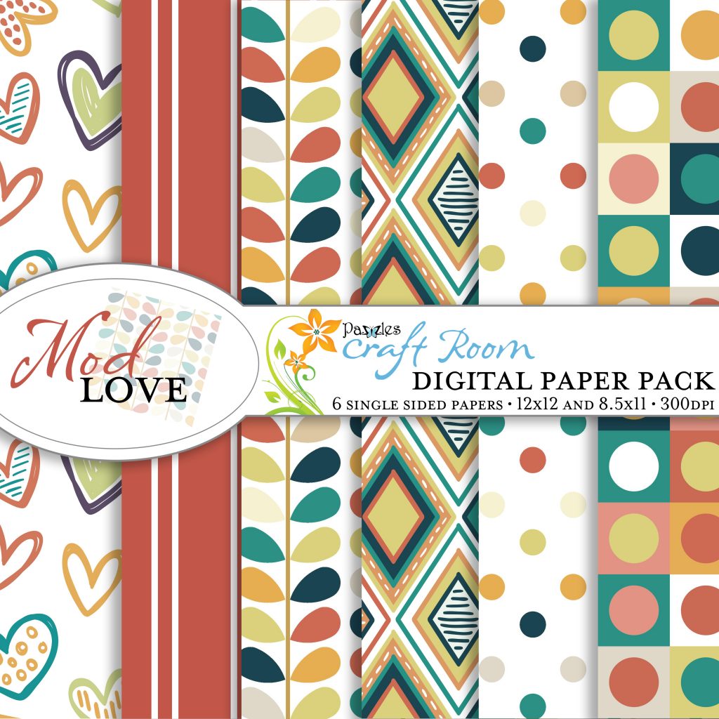 Pazzles Mod Love Digital Paper Pack with instant download