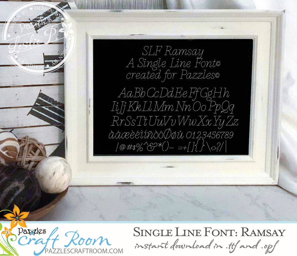 Pazzles Ramsay Single Line Font. True Type font with instant download in .ttf and .opf. Fantastic for journaling and engraving. Design by Leslie Peppers.