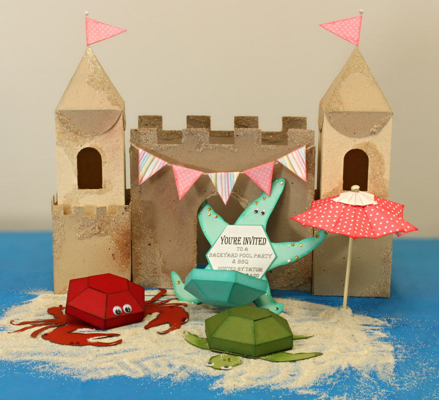 Sandcastle with Crab Turtle Starfish Umbrella