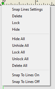 Right clicking on the snap line arrow on the ruler brings up a number of options