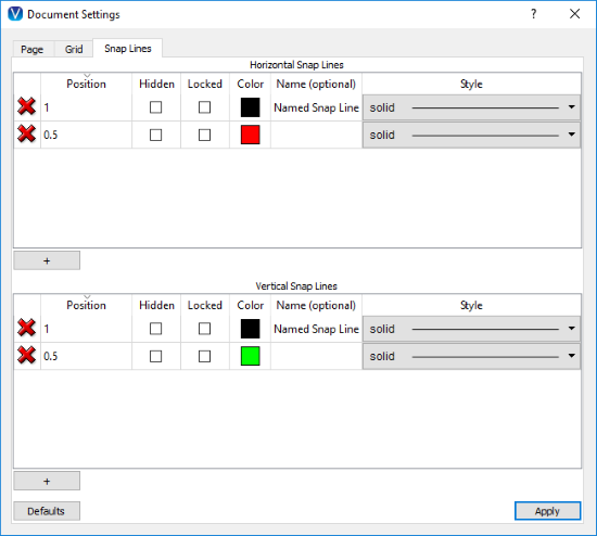 The new snap line tab in the updated document window is your snap line customization headquarters.