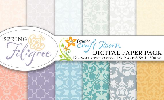 Pazzles DIY Spring Filigree digital papers with instant download.