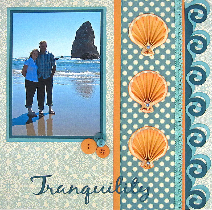 Tranquility Seashell Rosette Scrapbook Page