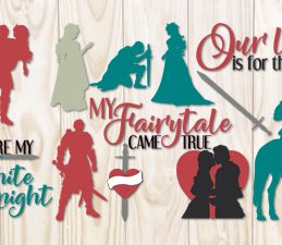 A Princess and Her Knight collection of instant download SVG, AI, or WPC. Compatible with all major electronic cutters including Pazzles Inspiration, Circut, and Silhouette Cameo. Design by Amanda Vander Woude.