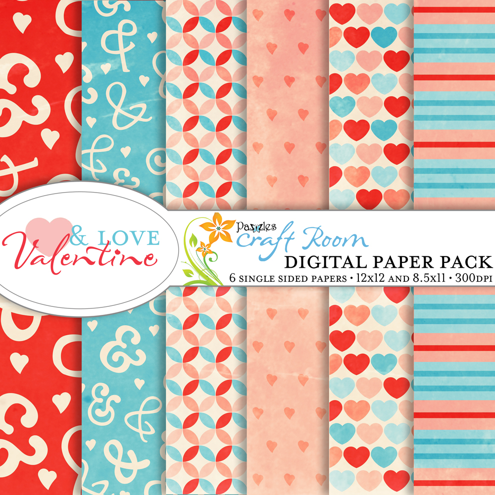 Love you digital paper pack, valentine scrapbook pages