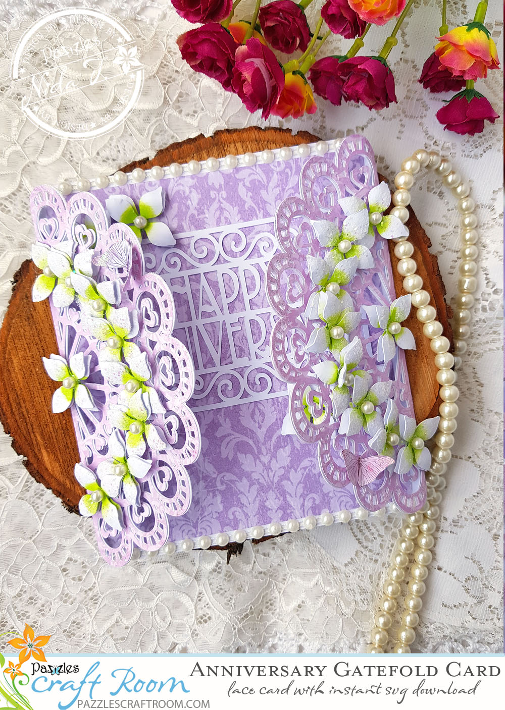 Pazzles DIY Anniversary Lace Gatefold Card by Nida Tanweer