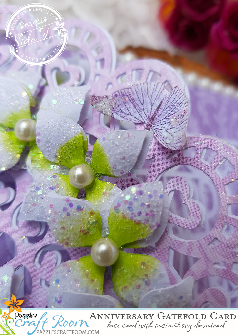 Pazzles DIY Anniversary Lace Gatefold Card by Nida Tanweer