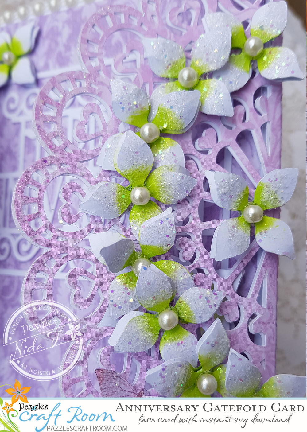 Pazzles DIY Anniversary Lace Gatefold Card by Nida Tanweer