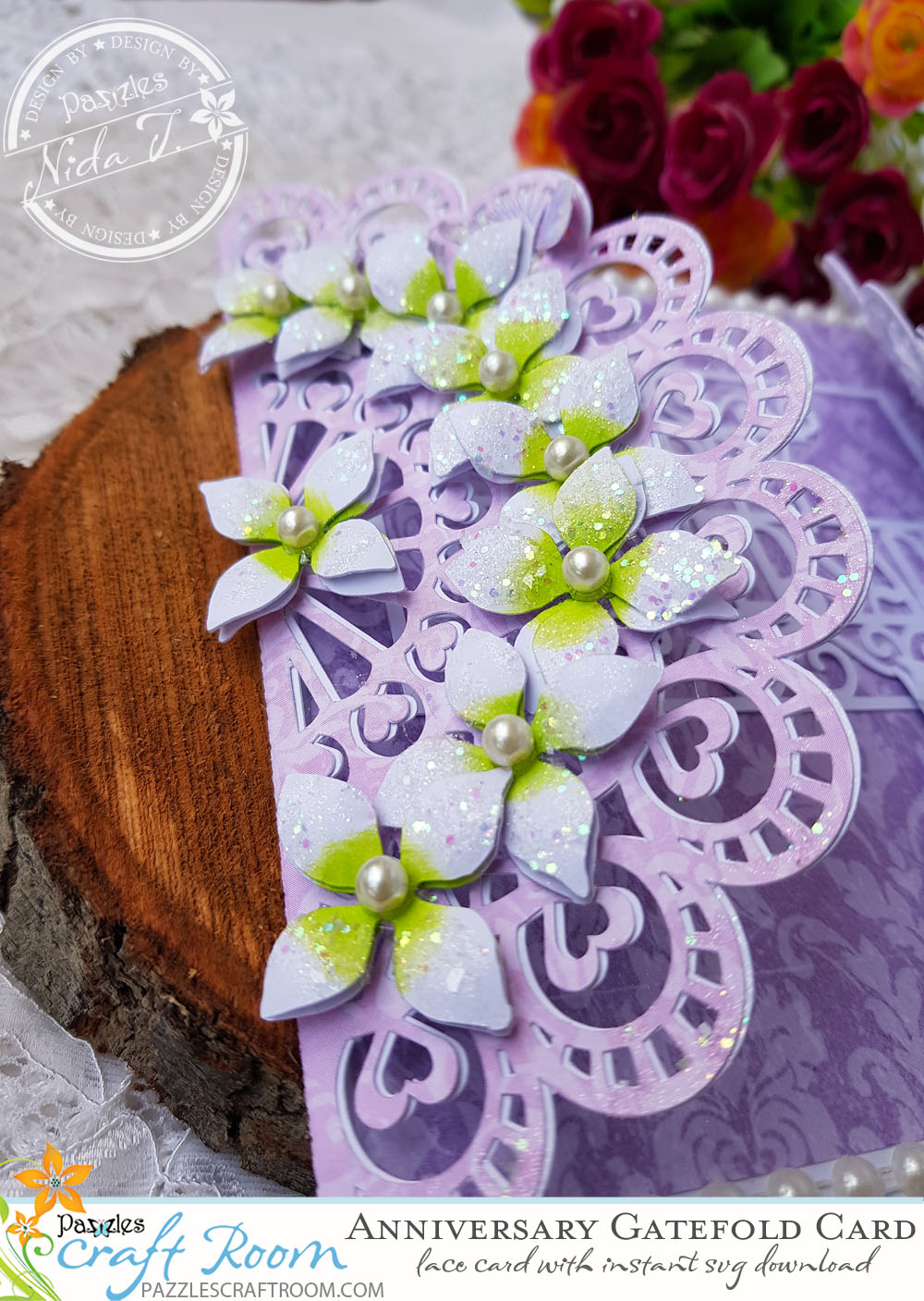 Pazzles DIY Lace Gatefold Anniversary Card by Nida Tanweer