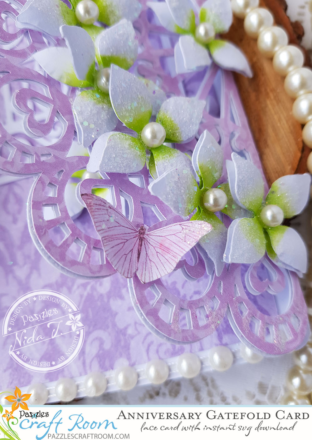 Pazzles DIY Anniversary Lace Gatefold Card by Nida Tanweer