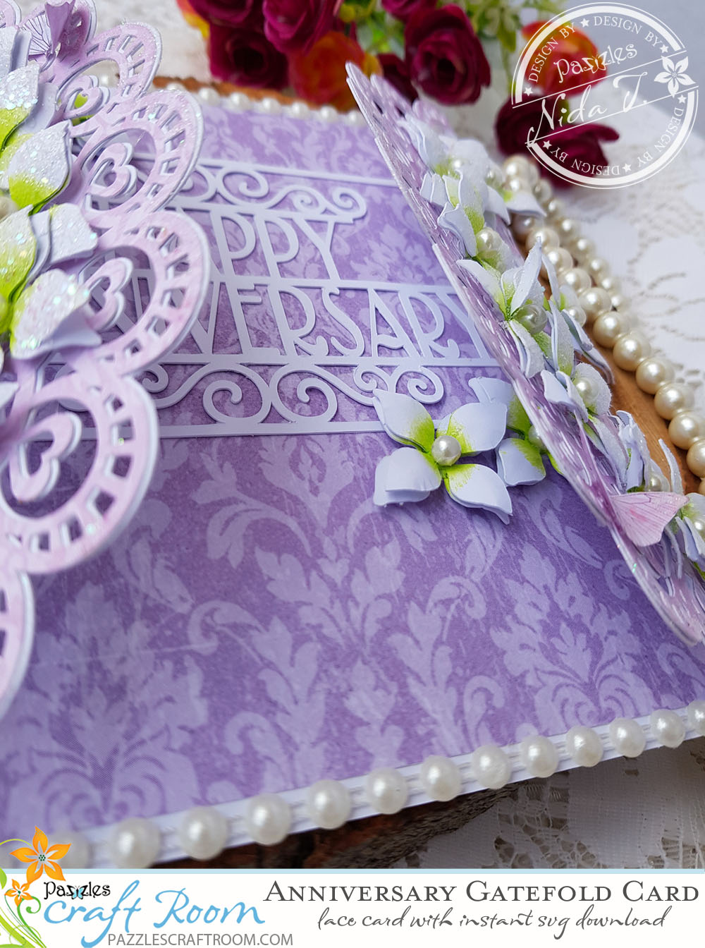 Pazzles DIY Anniversary Lace Gatefold Card by Nida Tanweer