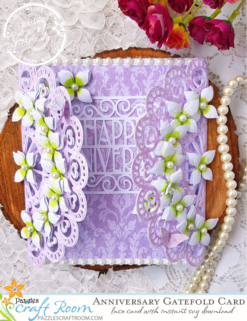 Pazzles DIY Anniversary Lace Gatefold Card by Nida Tanweer