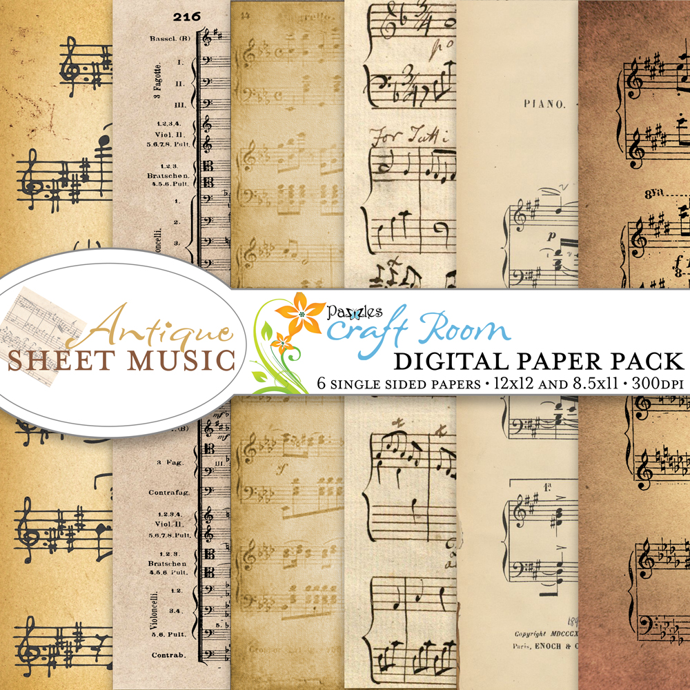 Antique Sheet Music Digital Paper Pack - Pazzles Craft Room