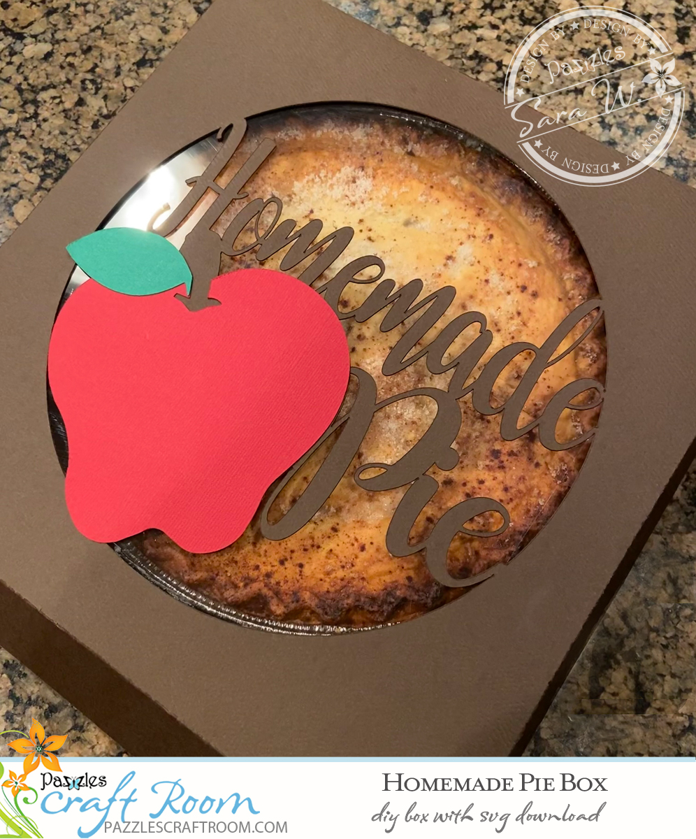 Pazzles DIY Homemade Pie Box with instant SVG download. Compatible with all major electronic cutters including Pazzles Inspiration, Cricut, and Silhouette Cameo. Design by Sara Weber.