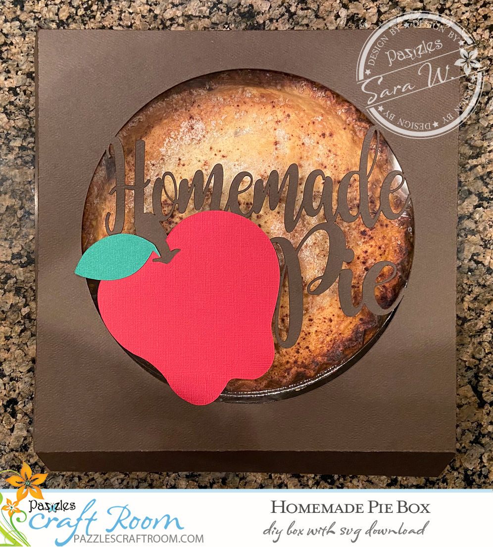Pazzles DIY Homemade Pie Box with instant SVG download. Compatible with all major electronic cutters including Pazzles Inspiration, Cricut, and Silhouette Cameo. Design by Sara Weber.