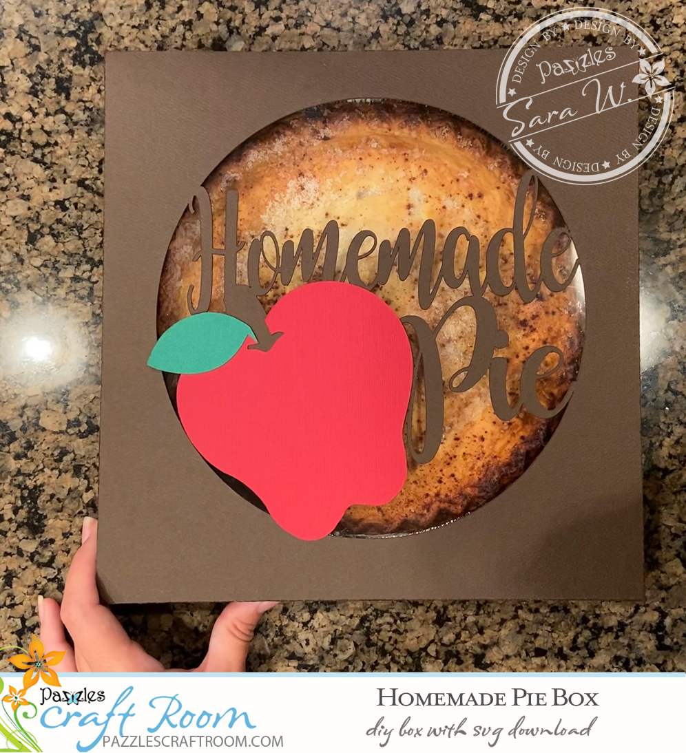 Pazzles DIY Homemade Pie Box with instant SVG download. Compatible with all major electronic cutters including Pazzles Inspiration, Cricut, and Silhouette Cameo. Design by Sara Weber.