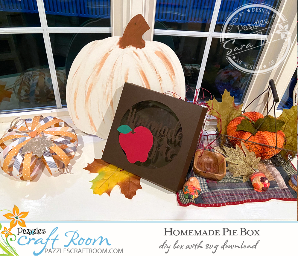 Pazzles DIY Homemade Pie Box with instant SVG download. Compatible with all major electronic cutters including Pazzles Inspiration, Cricut, and Silhouette Cameo. Design by Sara Weber.