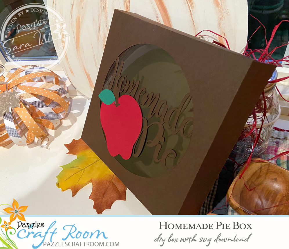 Pazzles DIY Homemade Pie Box with instant SVG download. Compatible with all major electronic cutters including Pazzles Inspiration, Cricut, and Silhouette Cameo. Design by Sara Weber.