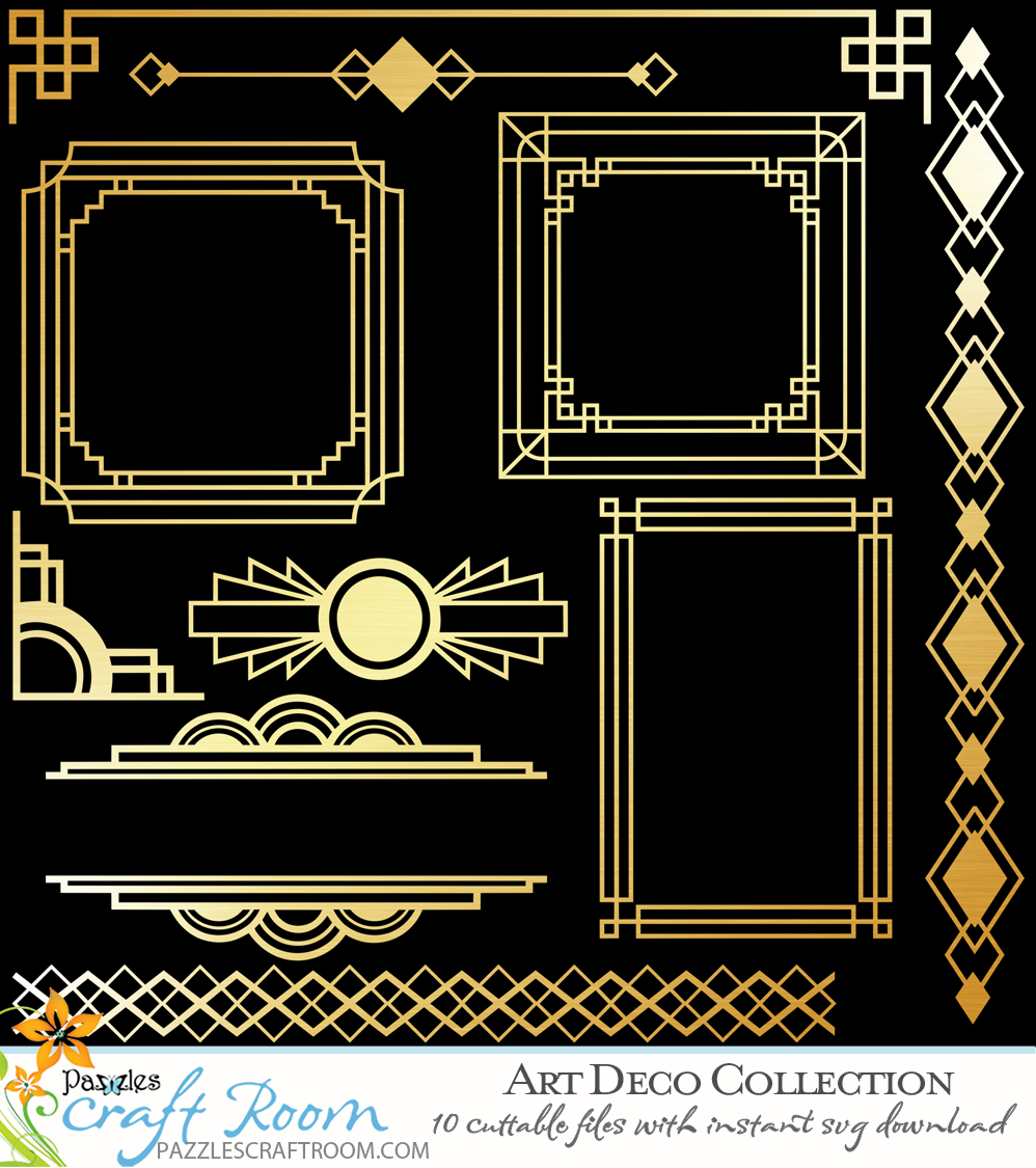 Pazzles 10 SVG Art Deco Collection of Frames, Borders, and Dividers. SVG instant download compatible with all major electronic cutters including Pazzles Inspiration, Cricut, and Silhouette Cameo. Designs by Amanda Vander Woude.