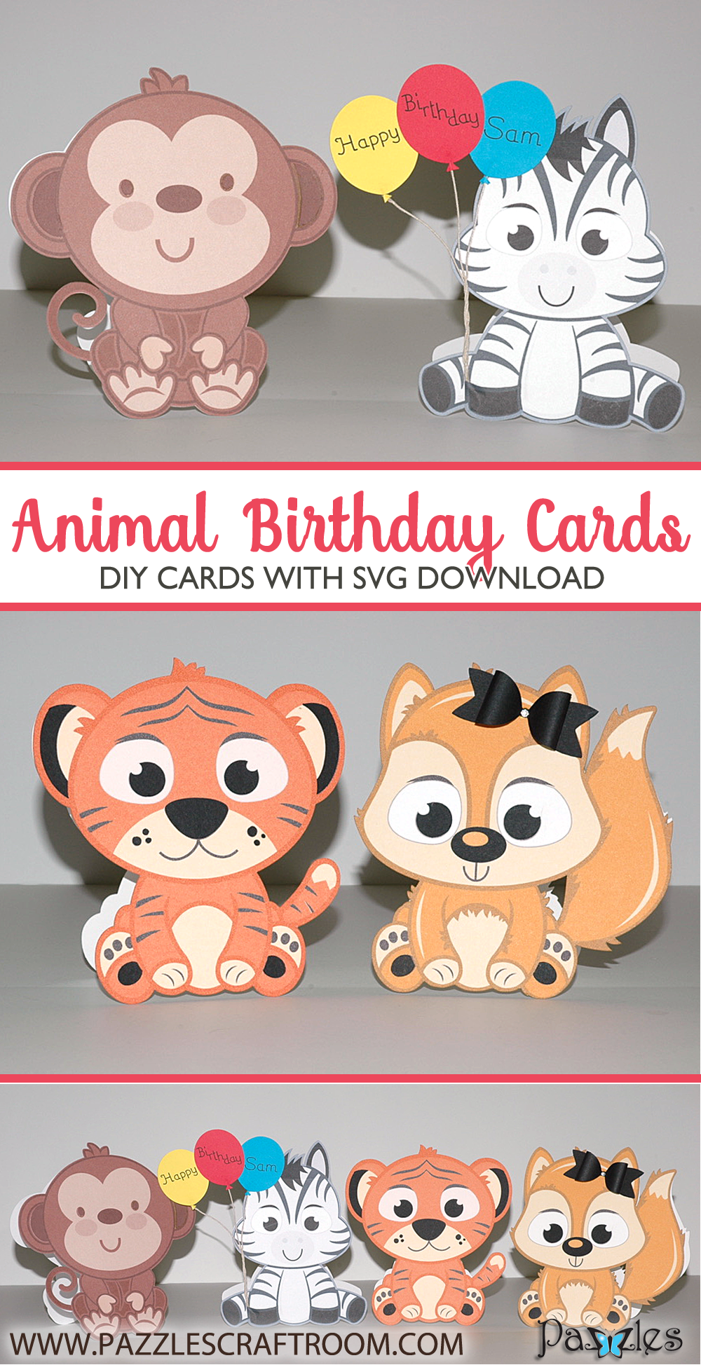 Pazzles DIY Baby Animal Cards with instant SVG download. Compatible with all major electronic cutters including Pazzles Inspiration, Cricut, and SIlhouette Cameo. Design by Judy Hanson.