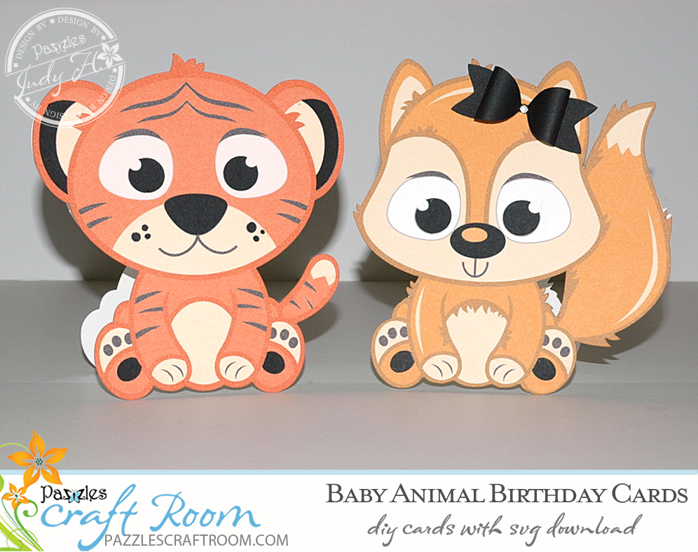 Pazzles DIY Baby Animal Cards with instant SVG download. Compatible with all major electronic cutters including Pazzles Inspiration, Cricut, and SIlhouette Cameo. Design by Judy Hanson.