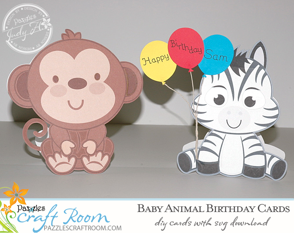 Pazzles DIY Baby Animal Cards with instant SVG download. Compatible with all major electronic cutters including Pazzles Inspiration, Cricut, and Silhouette Cameo. Design by Judy Hanson.