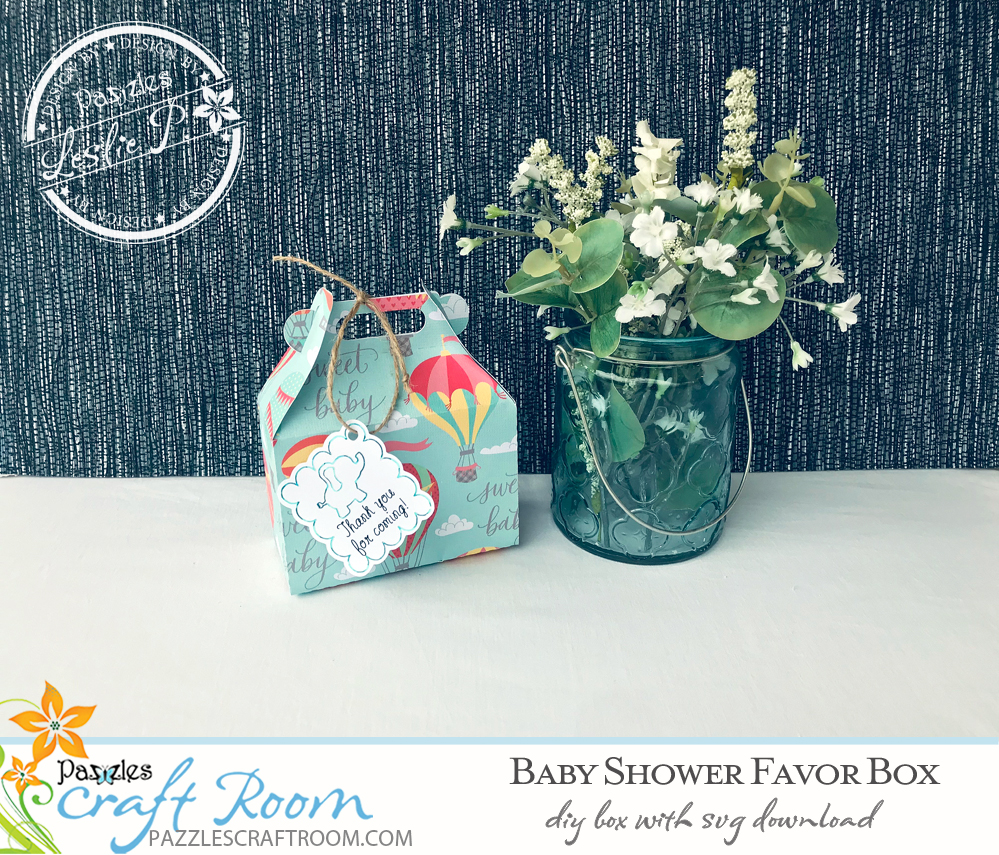 Pazzles DIY Baby Shower Favor Box with instant SVG download. Instant SVG download compatible with all major electronic cutters including Pazzles Inspiration, Cricut, and Silhouette Cameo. Design by Leslie Peppers.