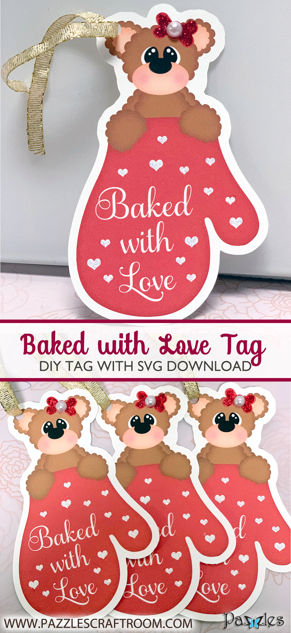 Pazzles DIY Baked with Love Tag with instant SVG download compatible with all major electronic cutters including Pazzles Inspiration, Cricut, Silhouette Cameo. Design by Lisa Reyna.