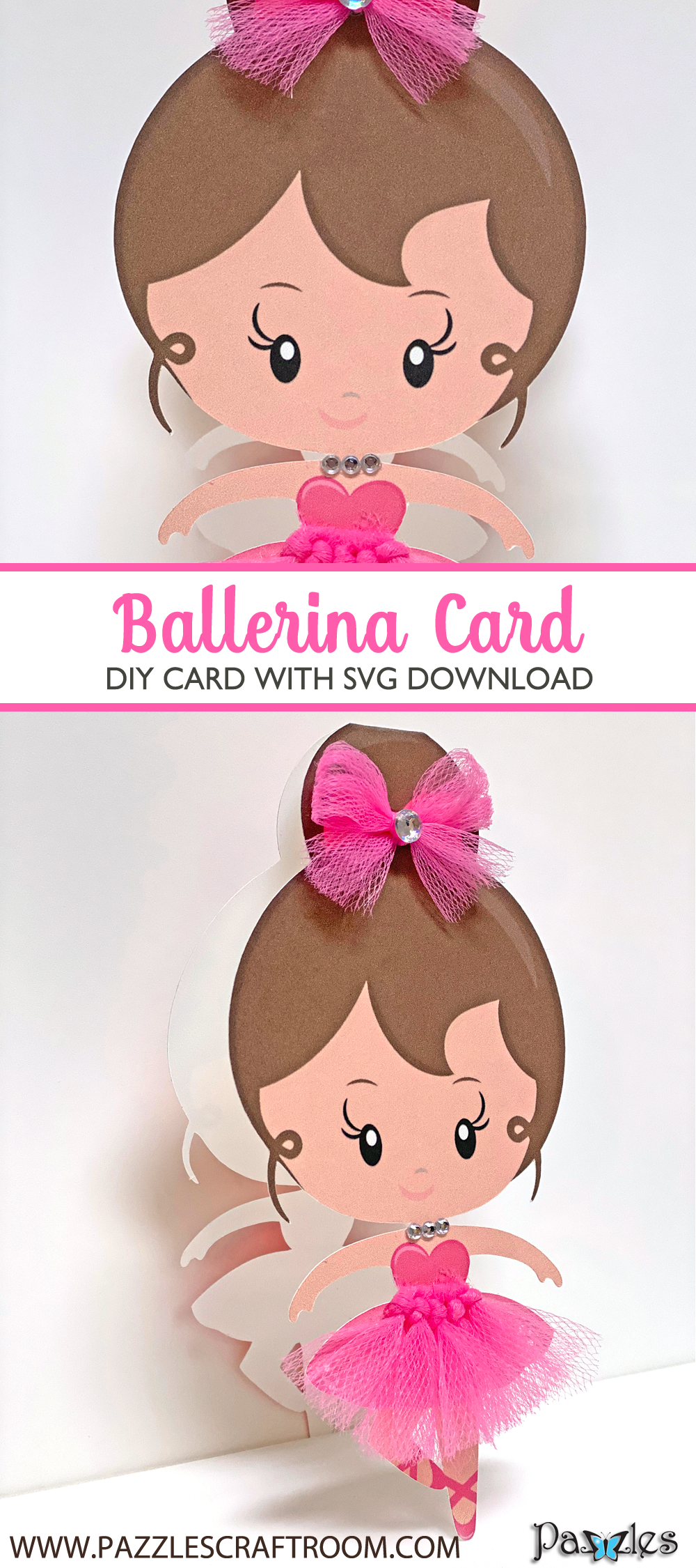 Pazzles DIY Ballerina Card with instant SVG download. Compatible with all major electronic cutters including Pazzles Inspiration, Cricut, Silhouette Cameo. Design by Lisa Reyna.