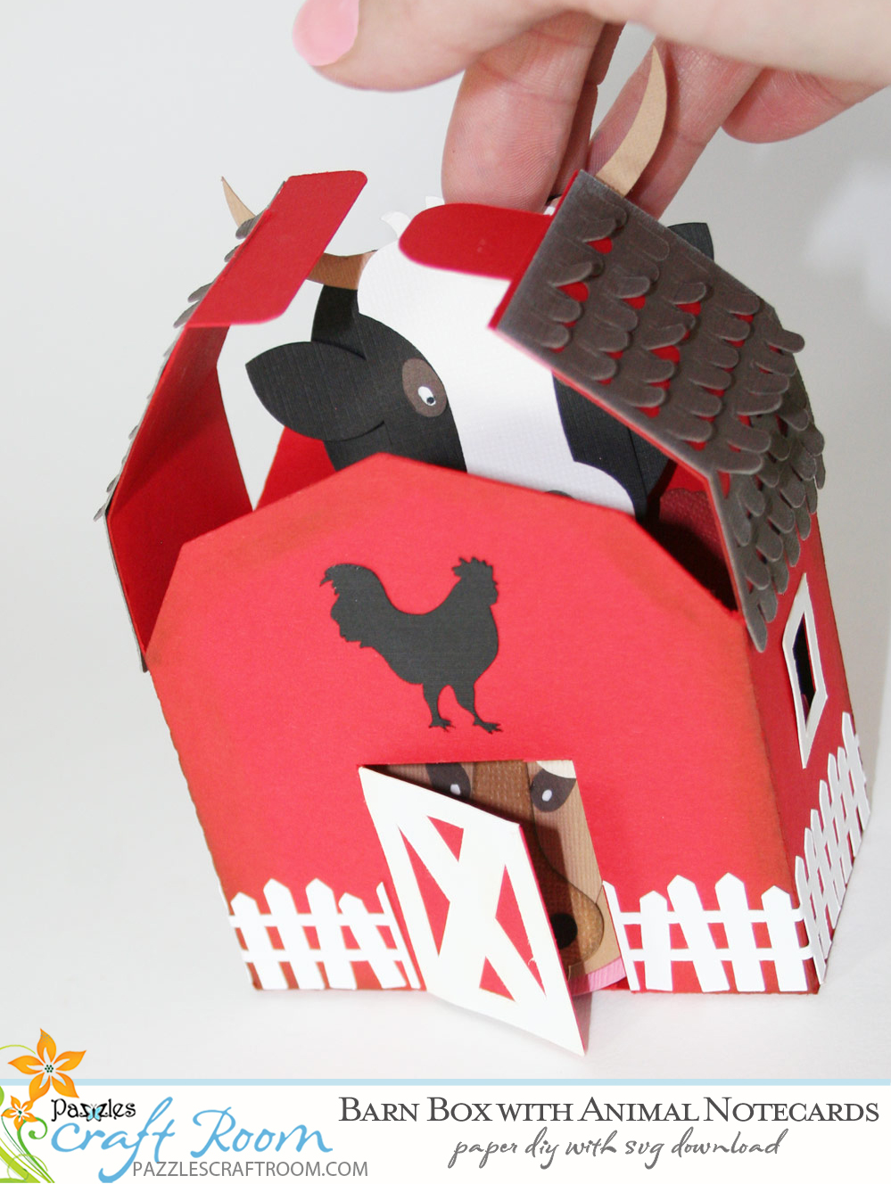 Pazzles DIY Barn Box and Animal Note Cards. Instant SVG download compatible with all major electronic cutters including Pazzles Inspiration, Cricut, and Silhouette Cameo.