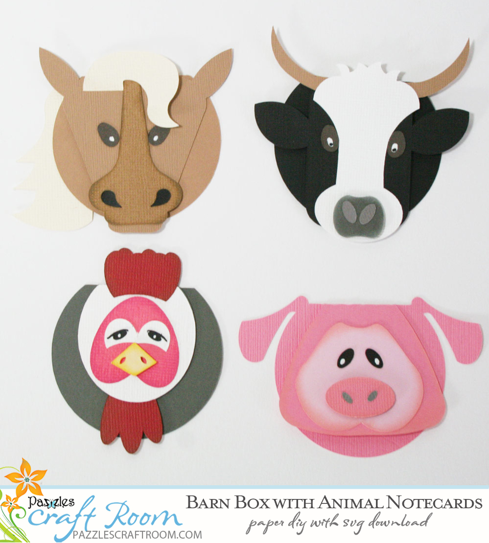 Pazzles DIY Barn Box and Animal Note Cards. Instant SVG download compatible with all major electronic cutters including Pazzles Inspiration, Cricut, and Silhouette Cameo.