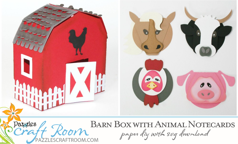 Pazzles DIY Barn Box and Animal Note Cards. Instant SVG download compatible with all major electronic cutters including Pazzles Inspiration, Cricut, and Silhouette Cameo.