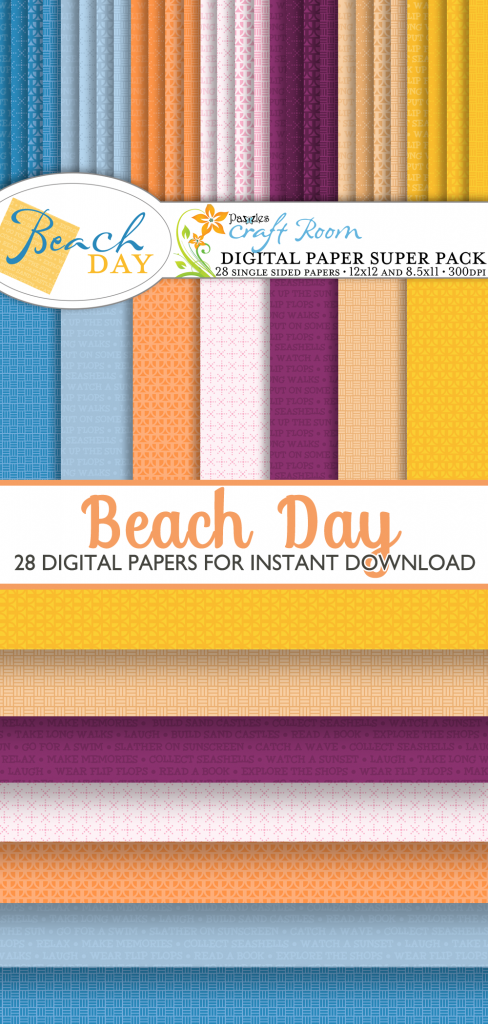 Pazzles DIY Beach Day digital paper with instant download.