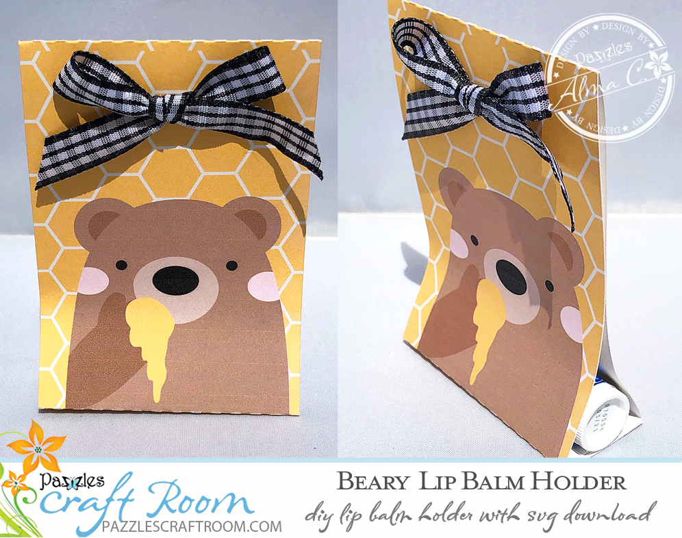 DIY Honey Bear Lip Balm Holder with instant SVG download. Compatible with all major electronic cutters including Pazzles Inspiration, Cricut, and Silhouette Cameo. Design by Alma Cervantes.