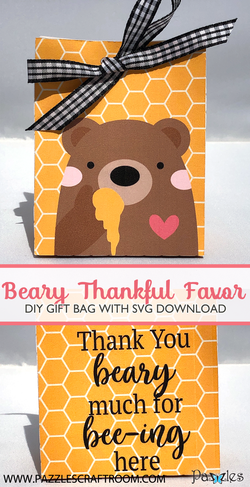 Pazzles DIY Beary Thankful Favor Box with instant SVG download. Compatible with all major electronic cutters including Pazzles Inspiration, Cricut, and Silhouette Cameo. Design by Alma Cervantes.